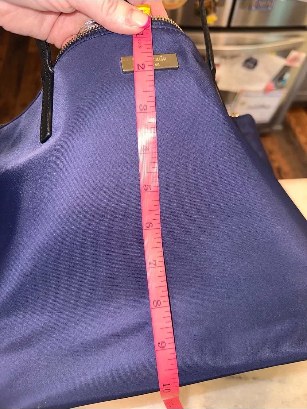 Kate Spade Navy Blue Canvas‎ Tote Bag Purse with Black Handles